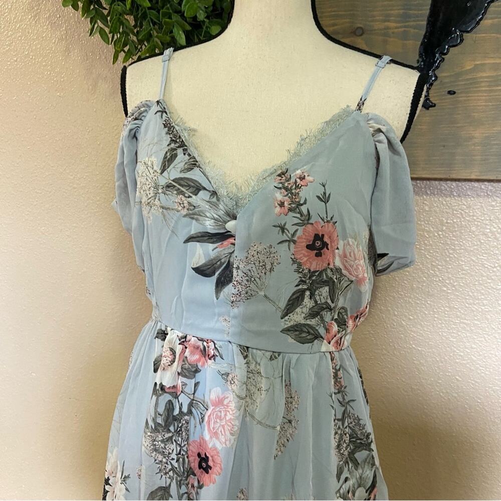 NWOT Lulus Verona Light Blue Floral Print Off-the-Shoulder Lace Dress - Picture 3 of 10